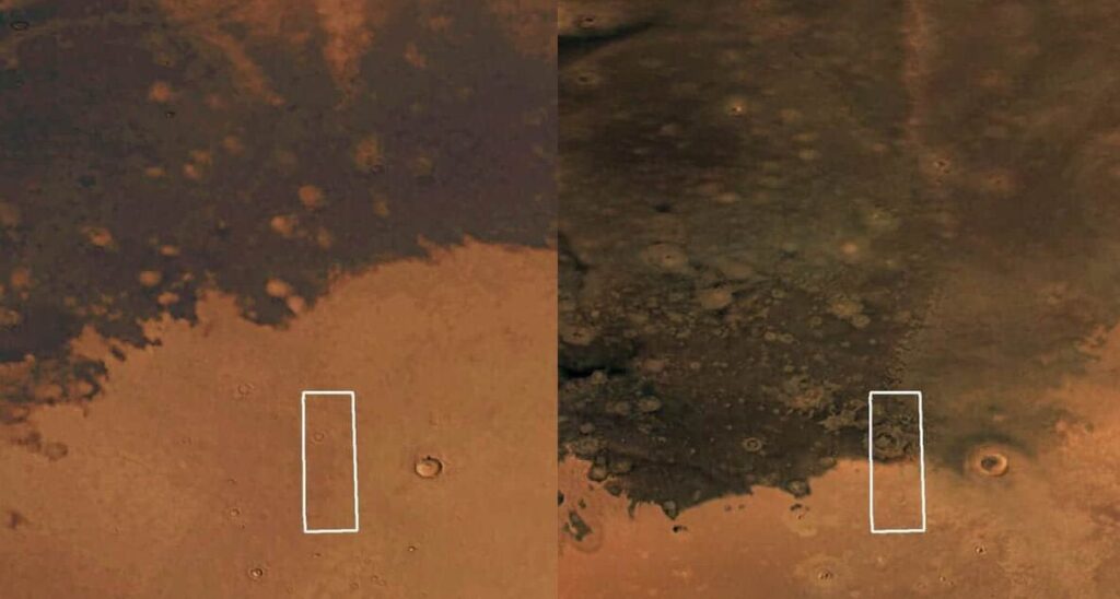 Орбитальный аппарат снял на Марсе растущую темную область