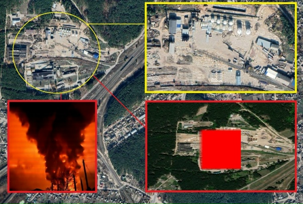 Две «Герани» ударили по НПЗ у Харькова, гигантский пожар сняли из космоса